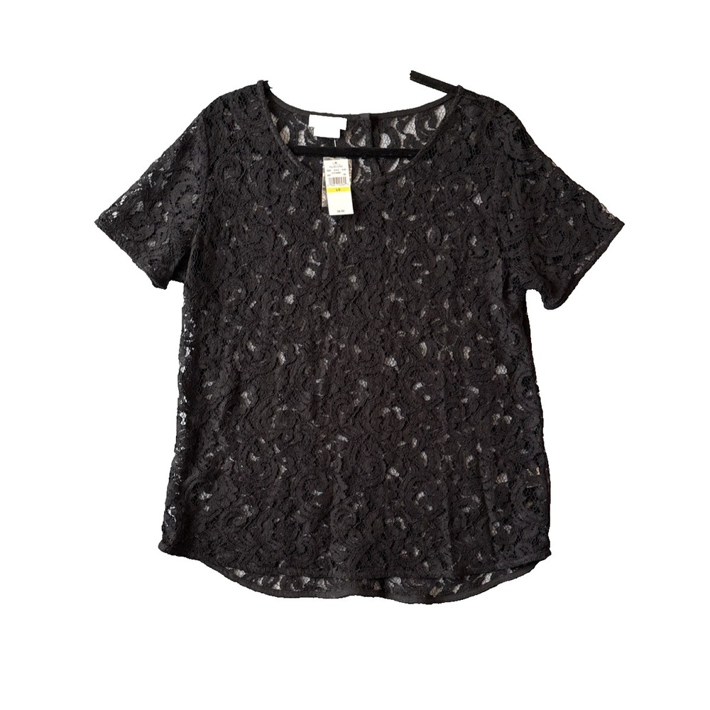 Van Heusen Sheer Black Lace Top L NWT Coquette Goth Romantic Boho Whimsigoth